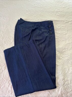 Talbots Navy Wide-Leg Trousers with Nautical Button Detail